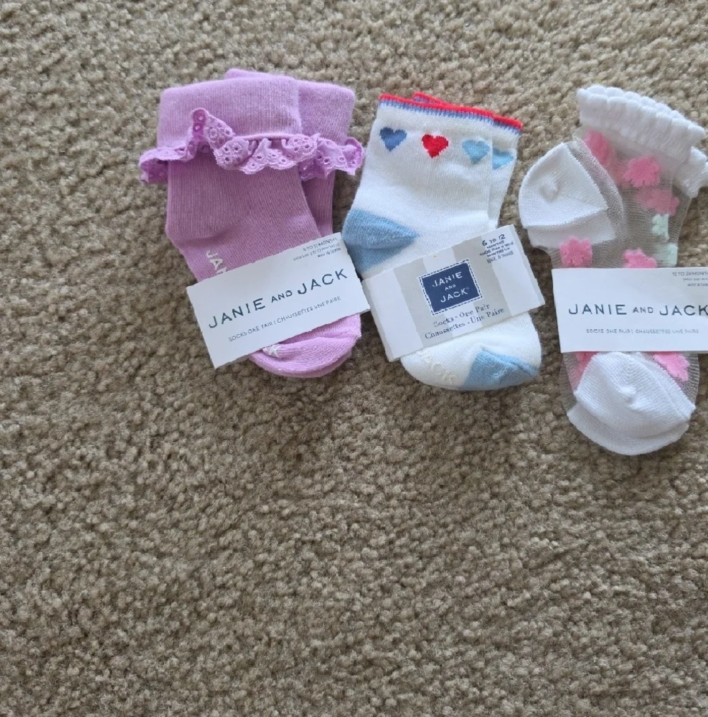 Janie and Jack Baby Girls Socks 4-Pack Pink White Mint Lavender